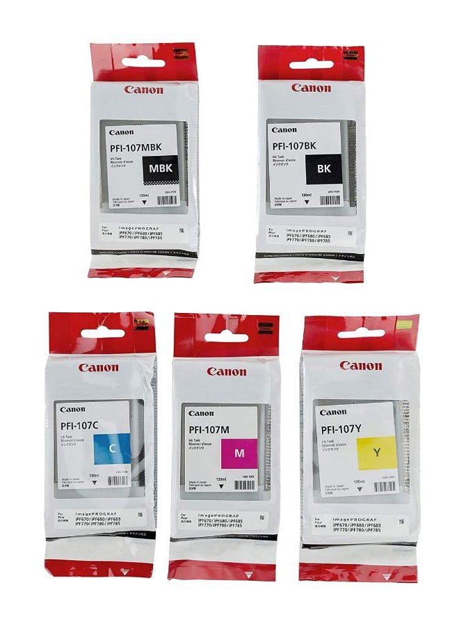 Canon 5-Piece PFI-107 Ink Cartridge Toner Set Multicolour - Image 1