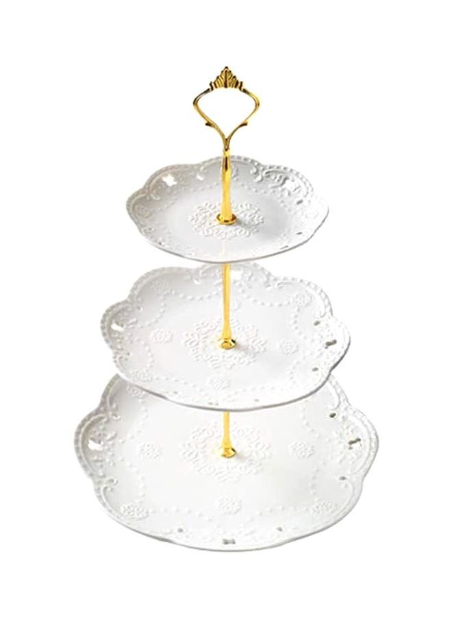 3-Tier Ceramic Cake Stand White/Gold 14.5inch - Image 1