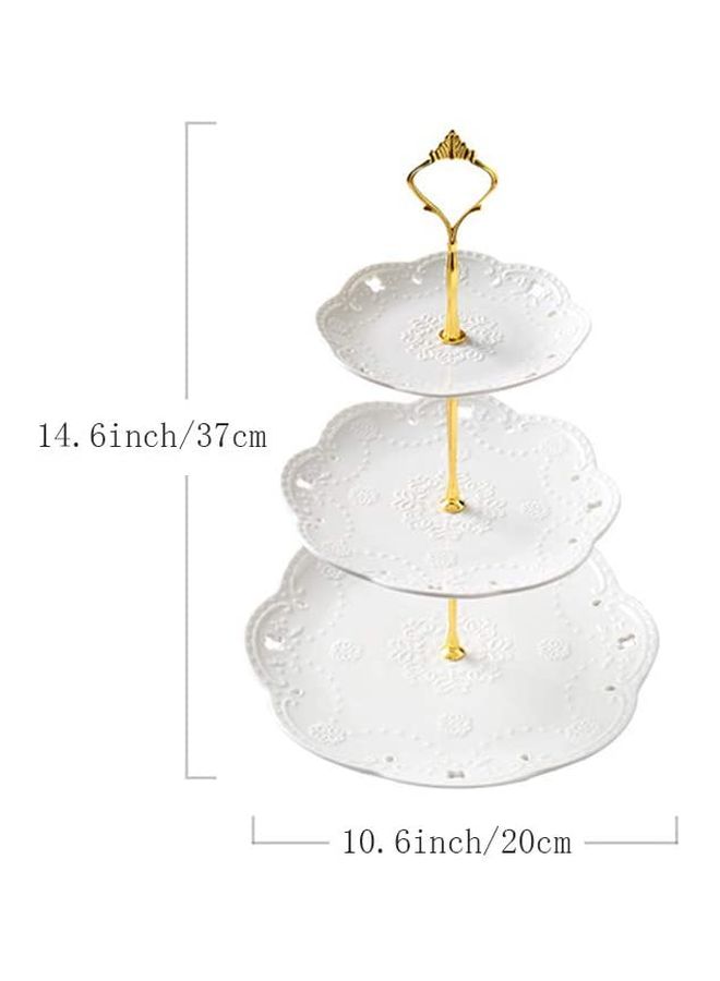 3-Tier Ceramic Cake Stand White/Gold 14.5inch - Image 2