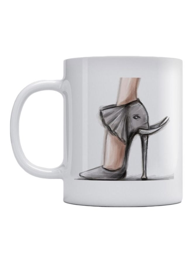 Atiq Elephant Shoes Printed Ceramic Mug White/Grey/Beige