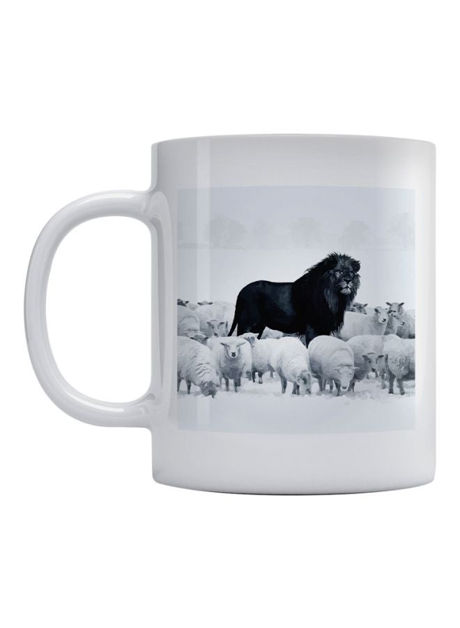 Atiq Lion And Sheeps Printed Mug White/Black/Grey