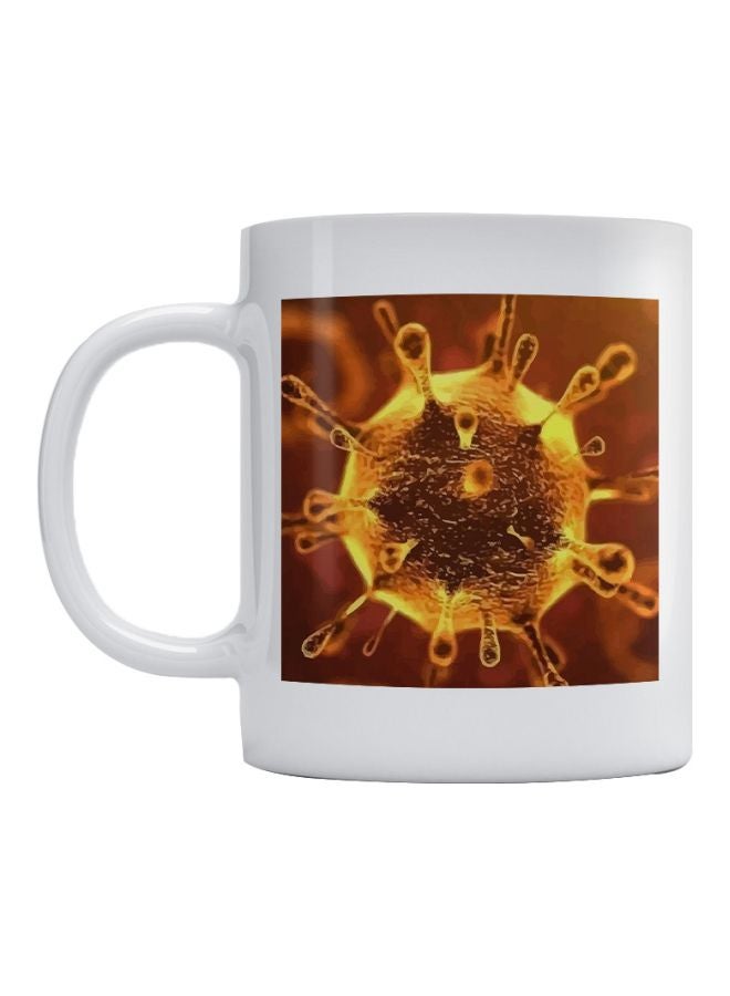 Corona Virus Printed Coffee Mug White/Brown/Yellow 350ml