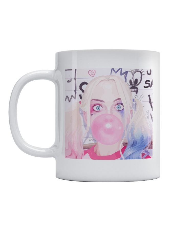 مج قهوة مطبوع بمقولة لهارلي كوين أبيض/وردي/أسود