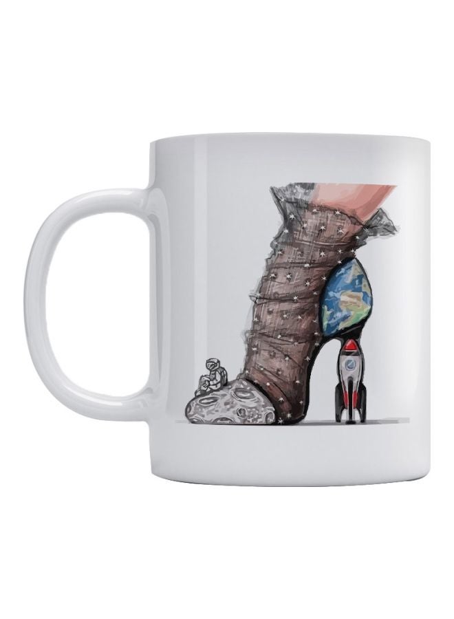 Atiq Space Rocket Shoes Printed Mug White/Brown/Black