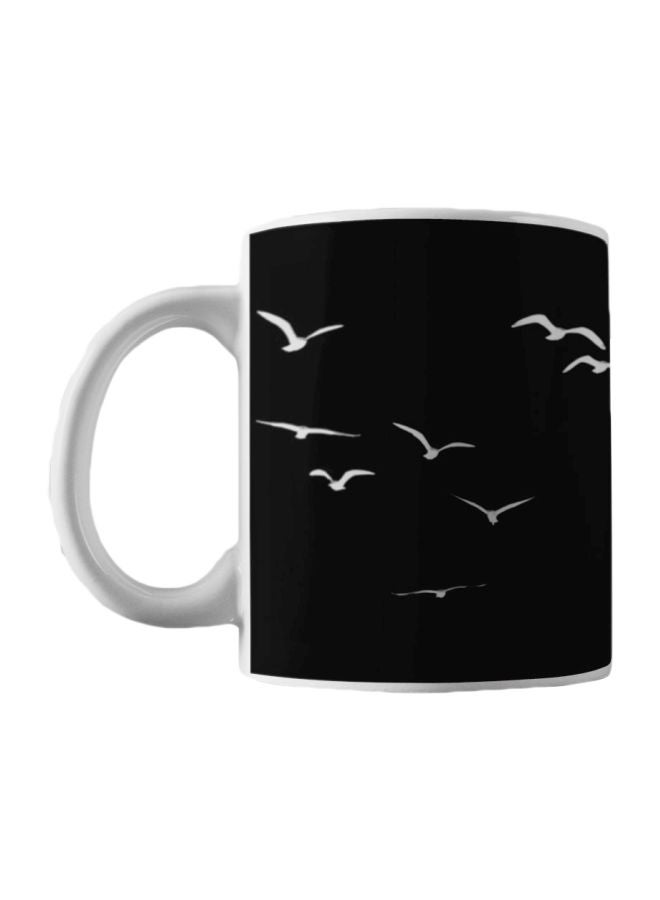 أتيك كوب مطبوع بصورة عصافير أبيض/ أسود