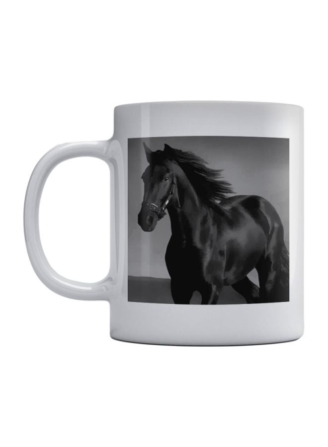 مج قهوة مطبوع عليه حصان أبيض/أسود/رمادي 350ملليلتر