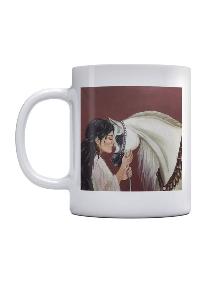 Arabian Horse Lover Printed Coffee Mug White/Brown/Black 350ml