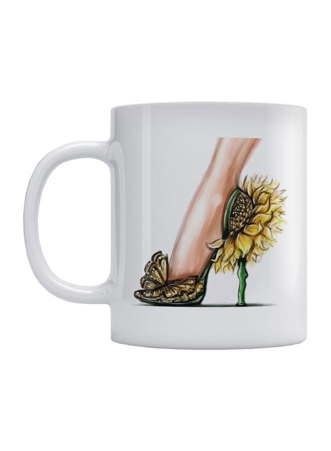 Atiq Sunflower Shoes Printed Coffee Mug White/Yellow/Green 350ml