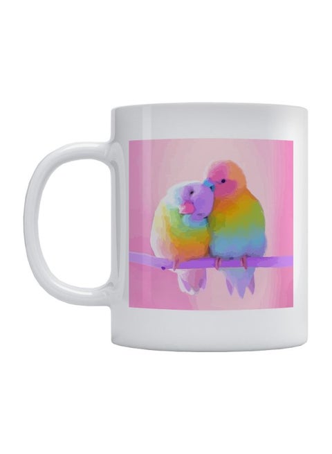 Birds Printed Mug White/Pink/Blue