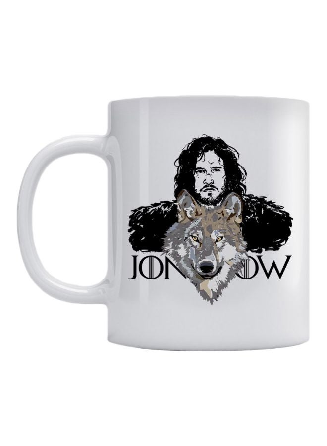 أتيك مج من السيراميك بطبعة شخصية جون سنو أبيض/أسود/رمادي 350ملليلتر