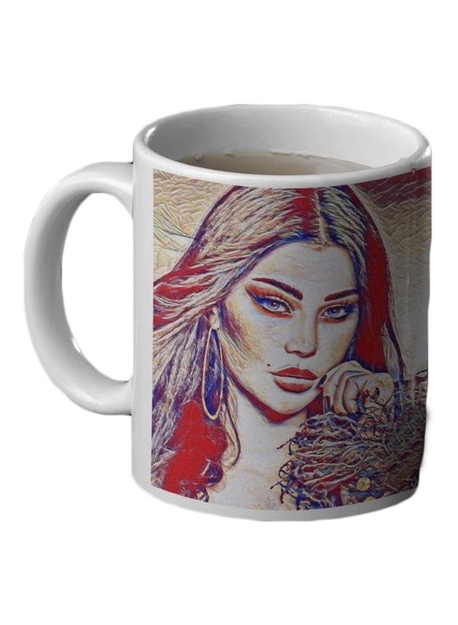 Haifa Wehbe Printed Mug White/Red/Brown 350ml