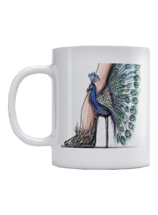 Atiq Peacock Shoes Printed Mug White/Blue/Green 350ml