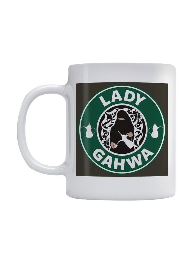 كوب مج قهوة بطبعة كلمة "Gahwa" أبيض/أسود/أخضر