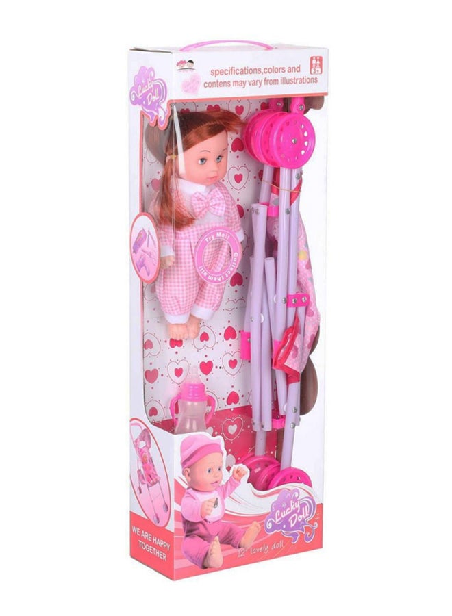 Baby Doll With Stroller And Milk Bottle 12inch - Image 1