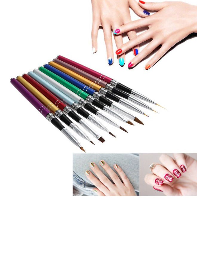 مجموعة فرش للرسم على الأظافر من 10 قطع متعدد الألوان - Image 3