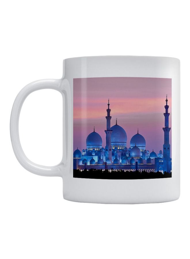 Atiq Sheikh Zayed Mosque Printed Ceramic Coffee Mug White/Pink/Blue 350ml
