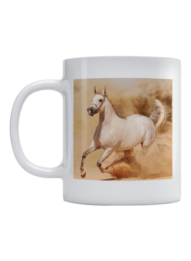 أتيك مج بطبعة حصان أبيض/بني/ بيج