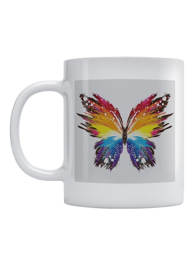 Atiq Butterfly Printed Mug White/Yellow/Red 