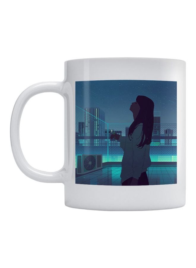 Girl Digital Printed Coffee Mug White/Blue/Black
