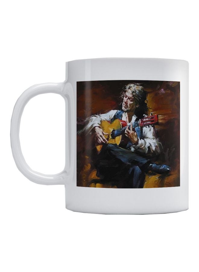 Atiq Guitar Player Printed Coffee Mug White/Brown/Black 