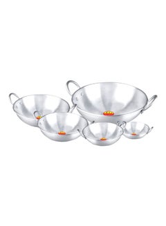 5-Piece Indian Kadai Cooking Pot Set Silver