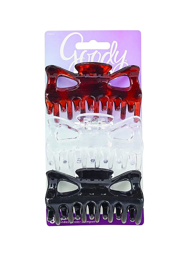 قودي  مجموعة مشابك شعر مخلبية مستطيلة كبيرة وكلاسيكية من 3 قطع متعدد الألوان 18سم - Image 2