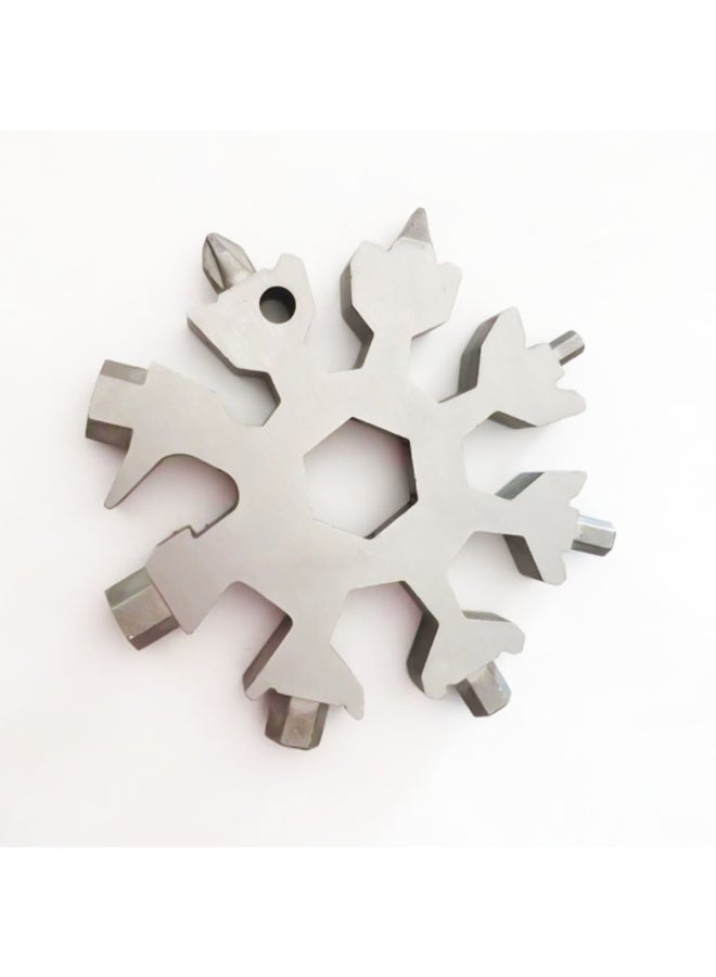 18 In 1 Snowflake Pocket Tool Spanner Wrench Tool Silver  - Image 2