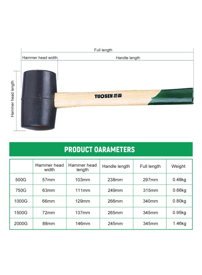 Rubber Mallet Dual Face Tile Hammer With Wooden Handle Black/Brown 34.50x 8.80x 14.60cm Black/Brown 34.50x 8.80x 14.60cm  - Image 3