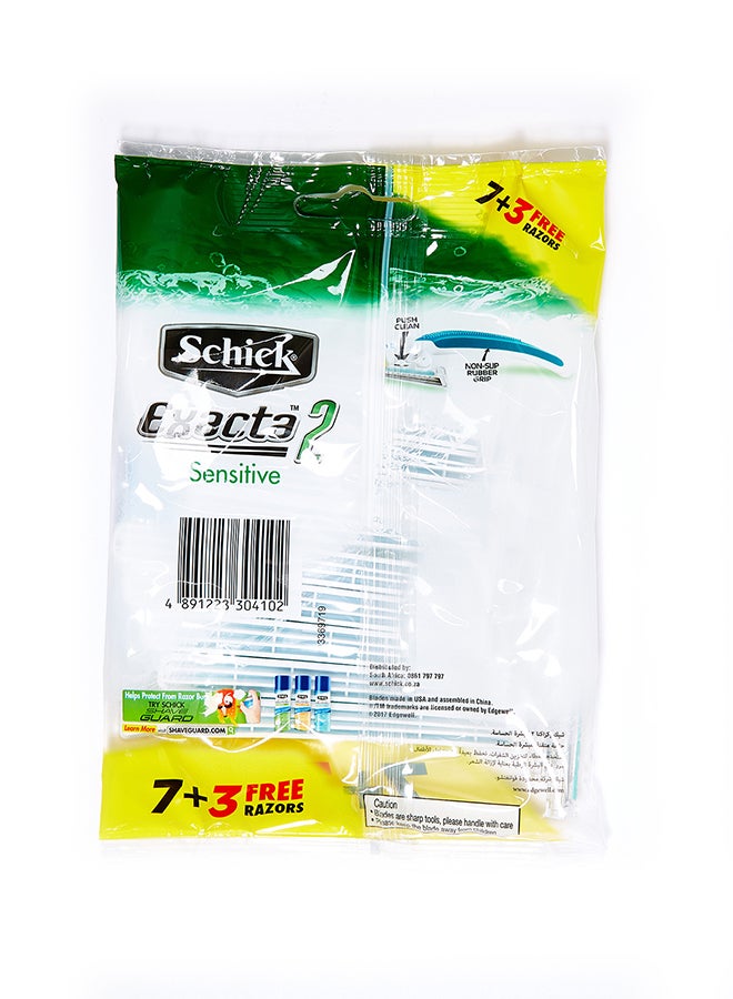 schick - 10-Piece Exacta 2 Sensitive Razors Set Green/Silver - Image 1