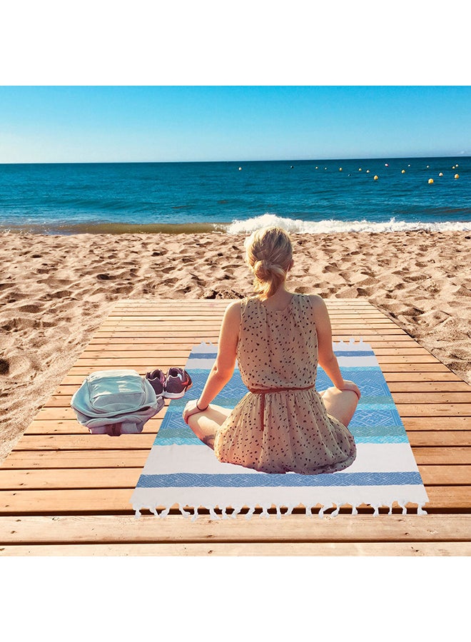 LAISLABONITA Turkish Cotton Pestemal Beach Towel Valensole Blue 100x180cm  - Image 5