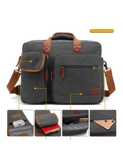 CoolBELL Canvas Briefcase Bag For 15.6 Inch Laptop Grey/Brown  - Image 4