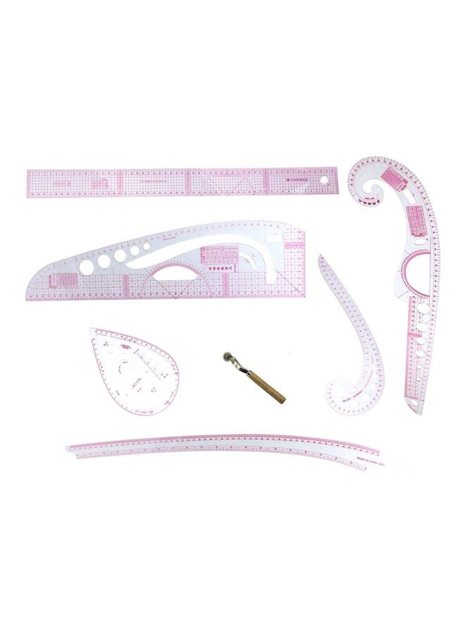 7-Piece Multi-function Sewing Dress Ruler Set White/Pink - Image 1