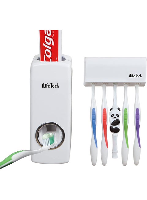 Toothpaste Dispenser And Plastic Brush Holder Set White
