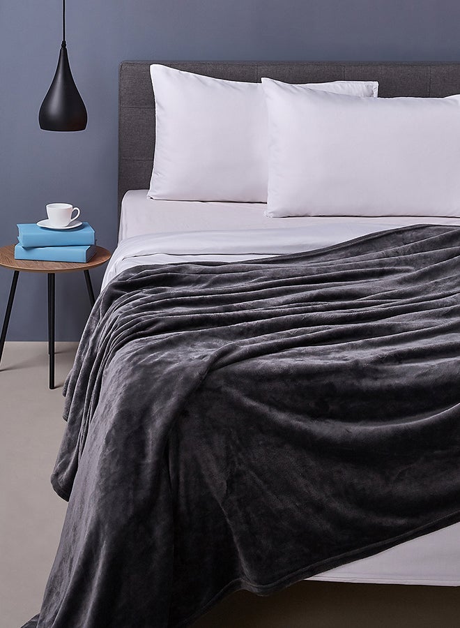Ultra Soft Flannel Fleece Blanket/Throw Dark Grey King