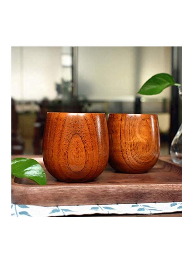 Pack Of 2 Wooden Tea Cup Set Brown 8cm - Image 2