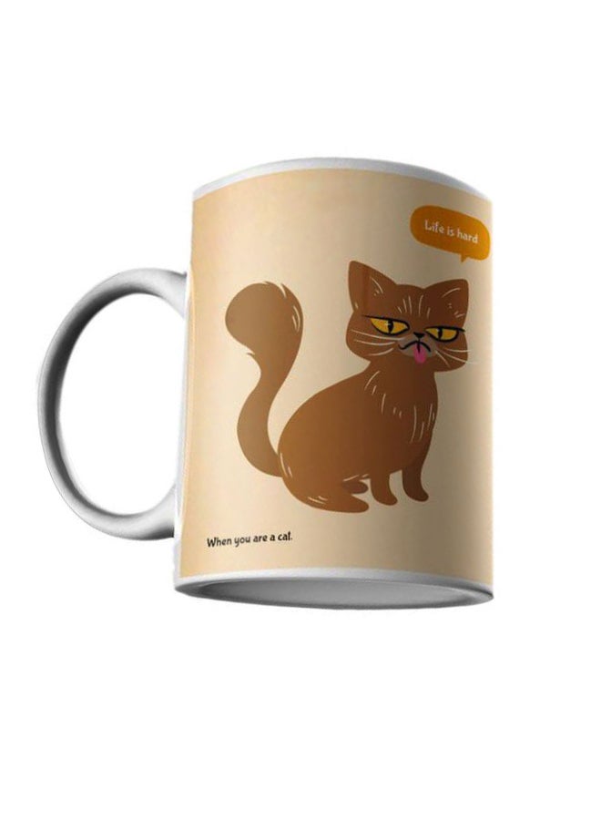 Cat Printed Mug Beige/White/Brown 350ml