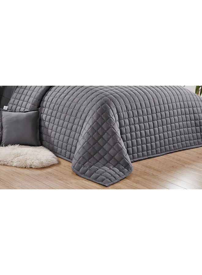 مون - طقم لحاف مبطن مضغوط مكون من 6 قطع مايكروفايبر رمادي 220x240سم - Image 1