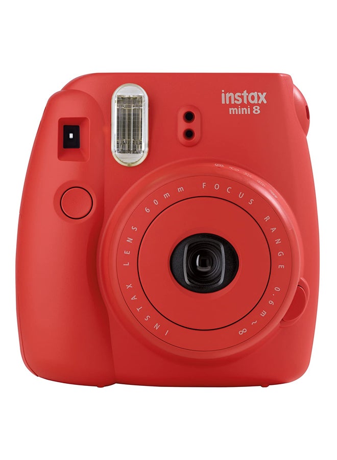 FUJIFILM - Instax Mini 8 Instant Film Camera Raspberry With 20 Sheets And Leather Carry Case - Image 1