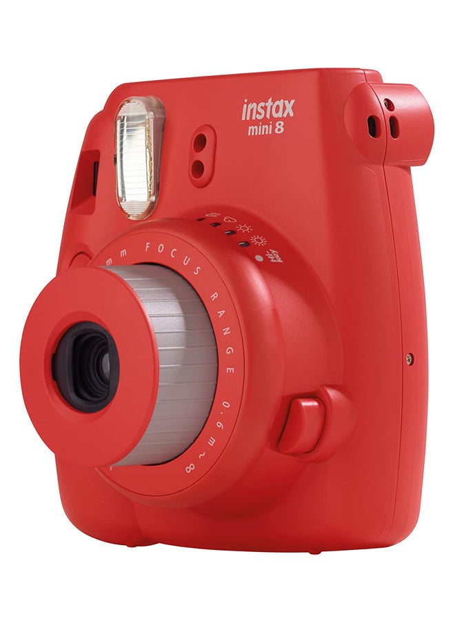 FUJIFILM - Instax Mini 8 Instant Film Camera Raspberry With 20 Sheets And Leather Carry Case - Image 1