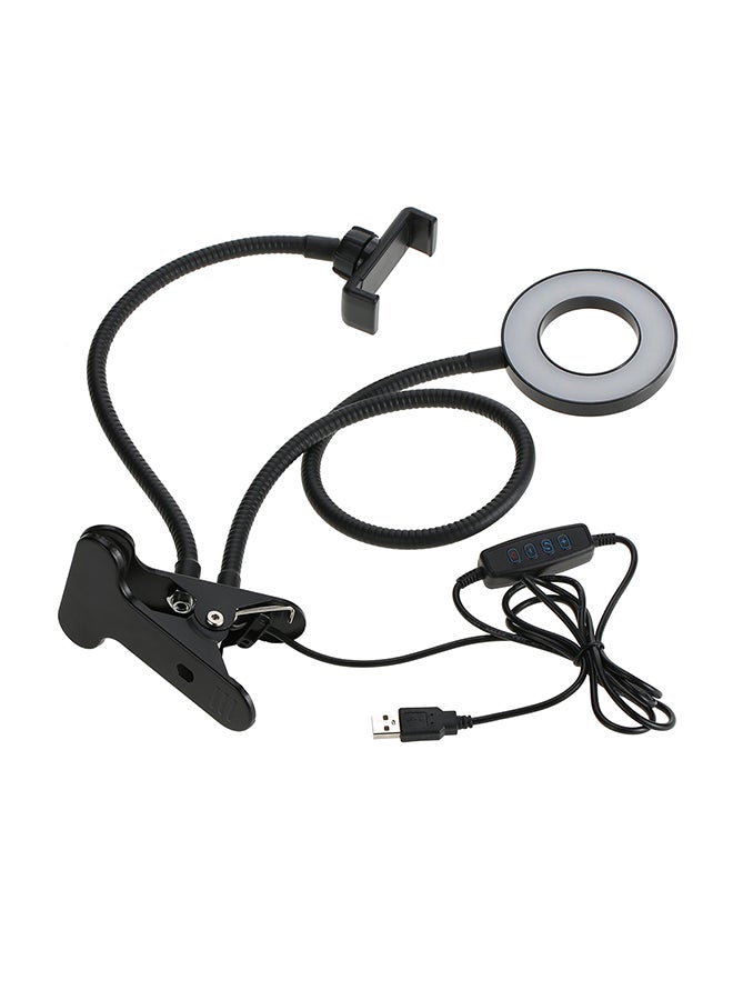 Controllable Selfie Ring Light With Clamp Holder Black  - Image 1