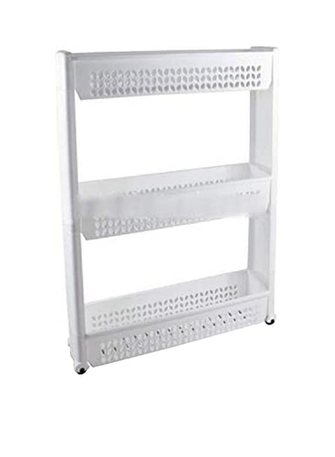3-Tier Slim Slide Storage Tower Rack Shelf With Wheel White 54 x 12 x 72cm