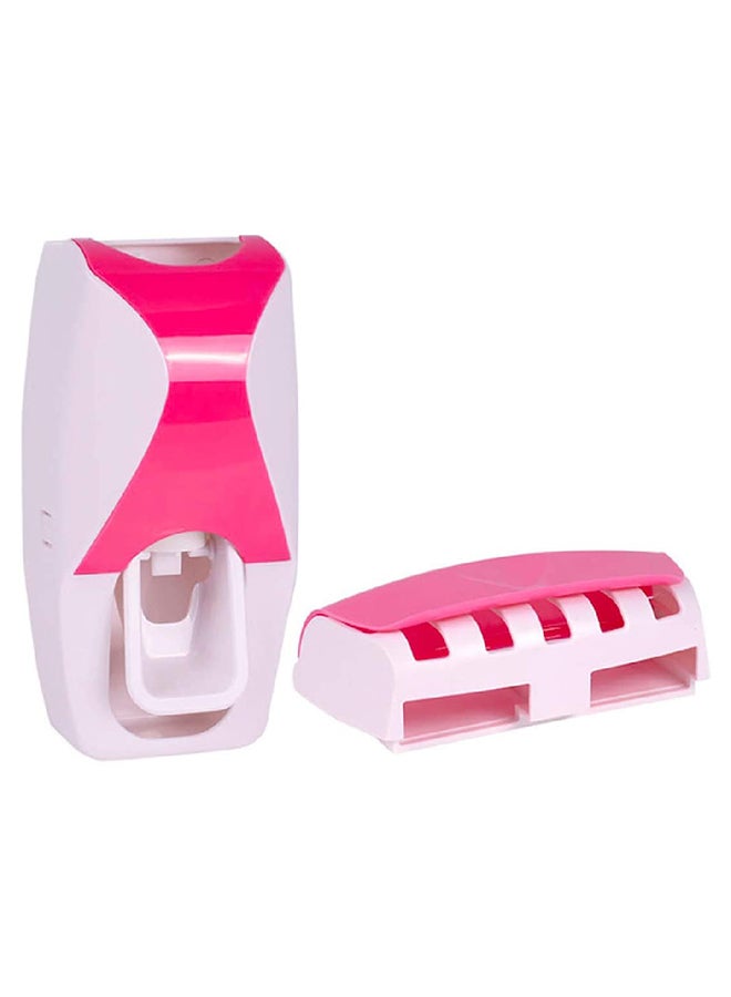 Generic - Automatic Dustproof Toothpaste Dispenser Set With Super Sticky Suction Pad Pink/White 13x6.5x7.5cm - Image 1