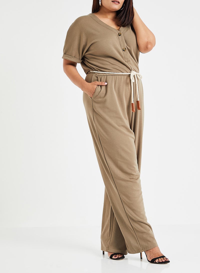 VERO MODA - Rolled Sleeve Jumpsuit Khaki - Image 1