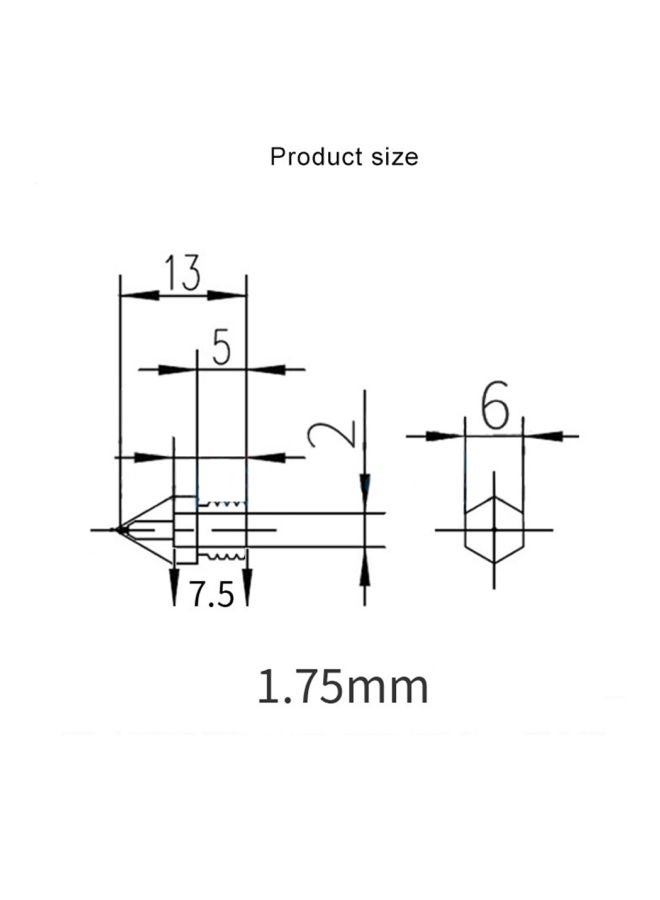 طقم فوهات MK8 M6 ملولبة لرأس الطابعة ثلاثية الأبعاد مكون من 10 قطع فضي - Image 2