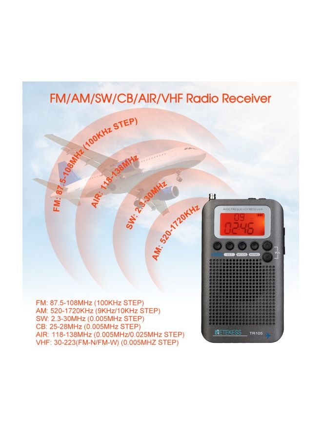 Retekess - Portable Aircraft Band Radio TR105 Grey - Image 1