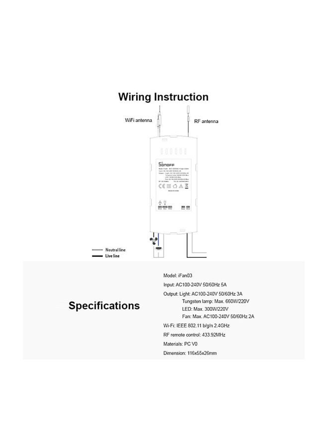 SONOFF - iFan03 Wi-Fi Smart Switch White - Image 1