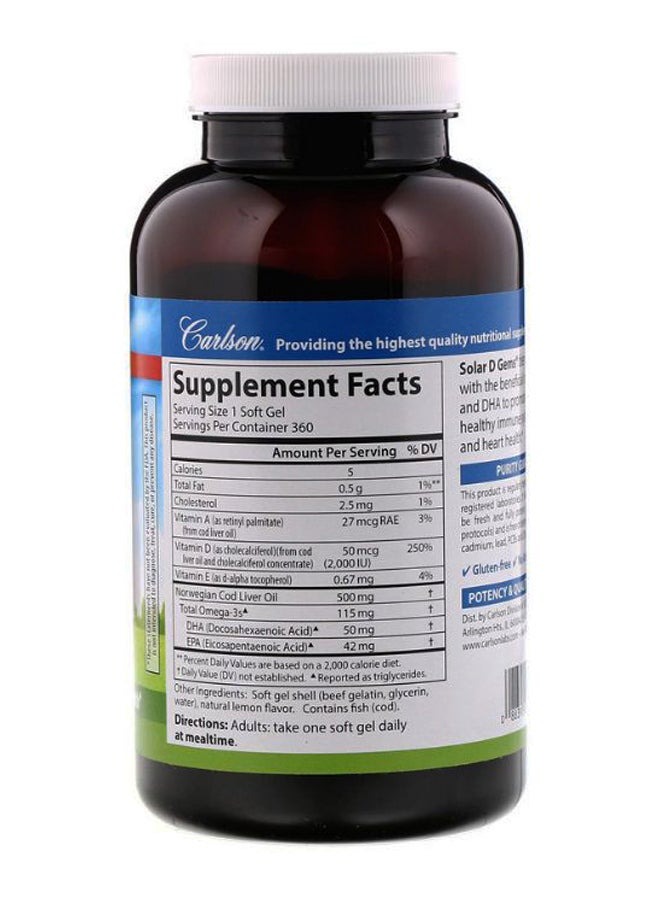 Carlson Labs Solar D Gems Supplement - 360 Softgels  - Image 2