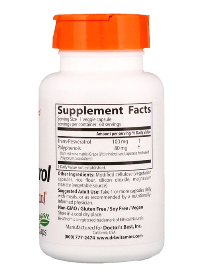 Doctor's BEST Trans-Resveratrol With Resvinol - 60 Veggie Caps  - Image 2