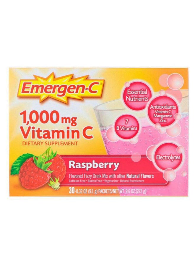Emergen-C - Pack Of 30 Raspberry Flavour Fizzy Drink Mix Vitamin C Supplement - Image 1
