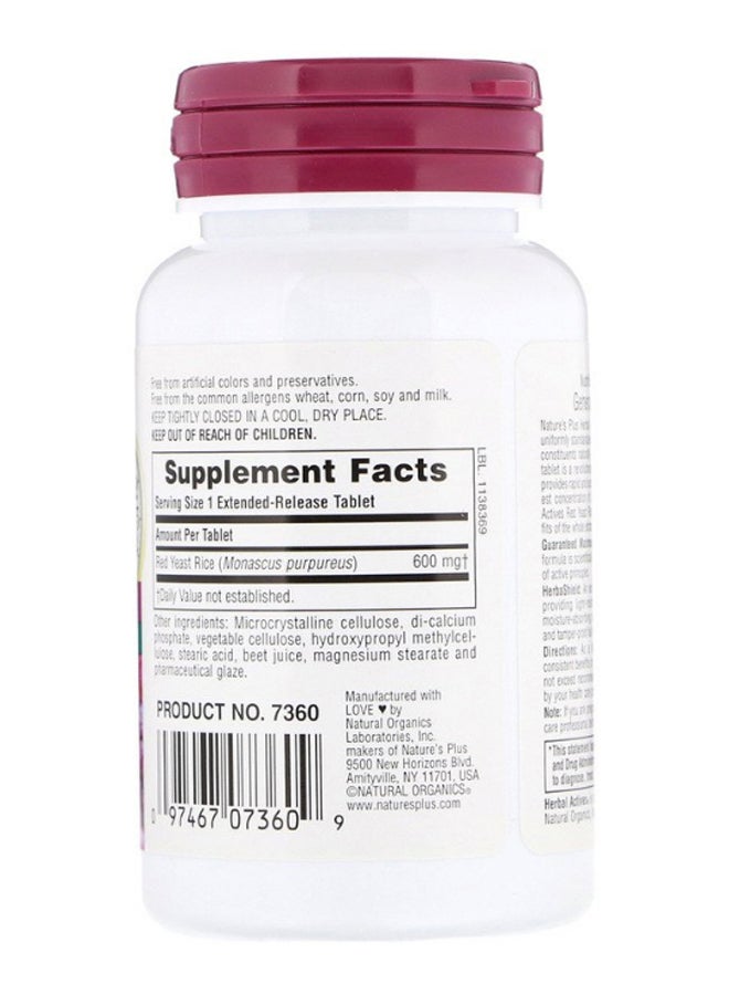 Natures Plus Herbal Actives Red Yeast Rice - 30 Tablets - Image 2